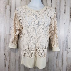 Velvet Heart Womens Pullover Ivory Floral Lace